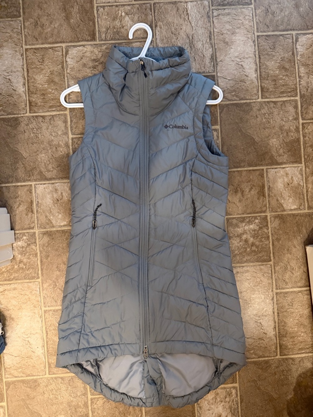 Columbia Grey Quilted Packable Long Vest
